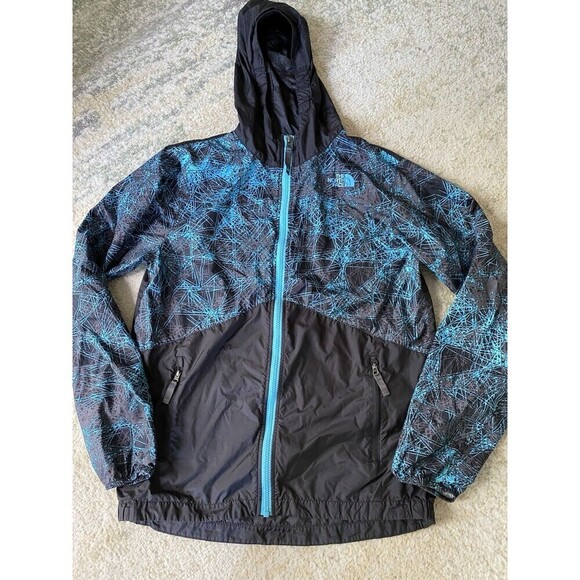North Face Jacket Boys XL 18/20 Blue Design Windbreaker Windwall Rain Coat Light - Picture 1 of 9